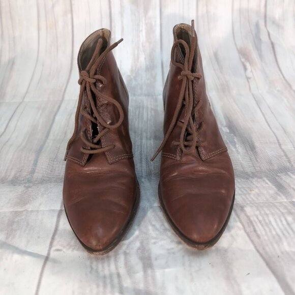 Frye Brown Leather Lace-Up Ankle Boots – Women’s Size 7.5M - Picture 1 of 11